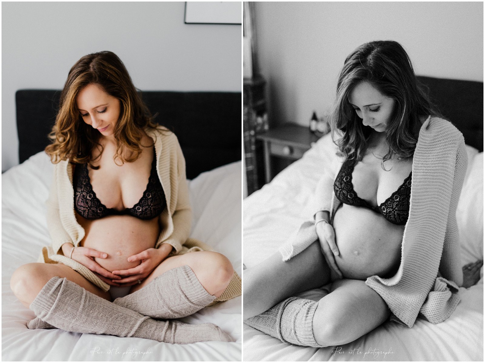 Portrait de femme enceinte lors d'une séance photo grossesse à domicile